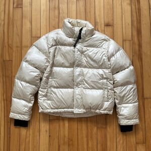 Aritzia Tna The Super Puff Shorty Goose Down Jacket Pearl Iridescent White Small